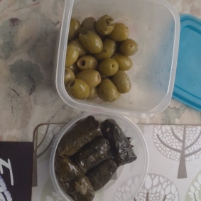 Olives and dolmades from local market into my own containers