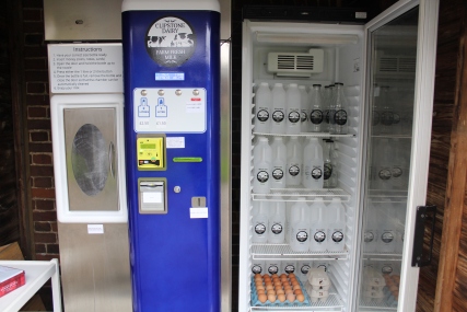 Vending machine with a choice of bottles - images kindly provided by Clipstone Dairy.